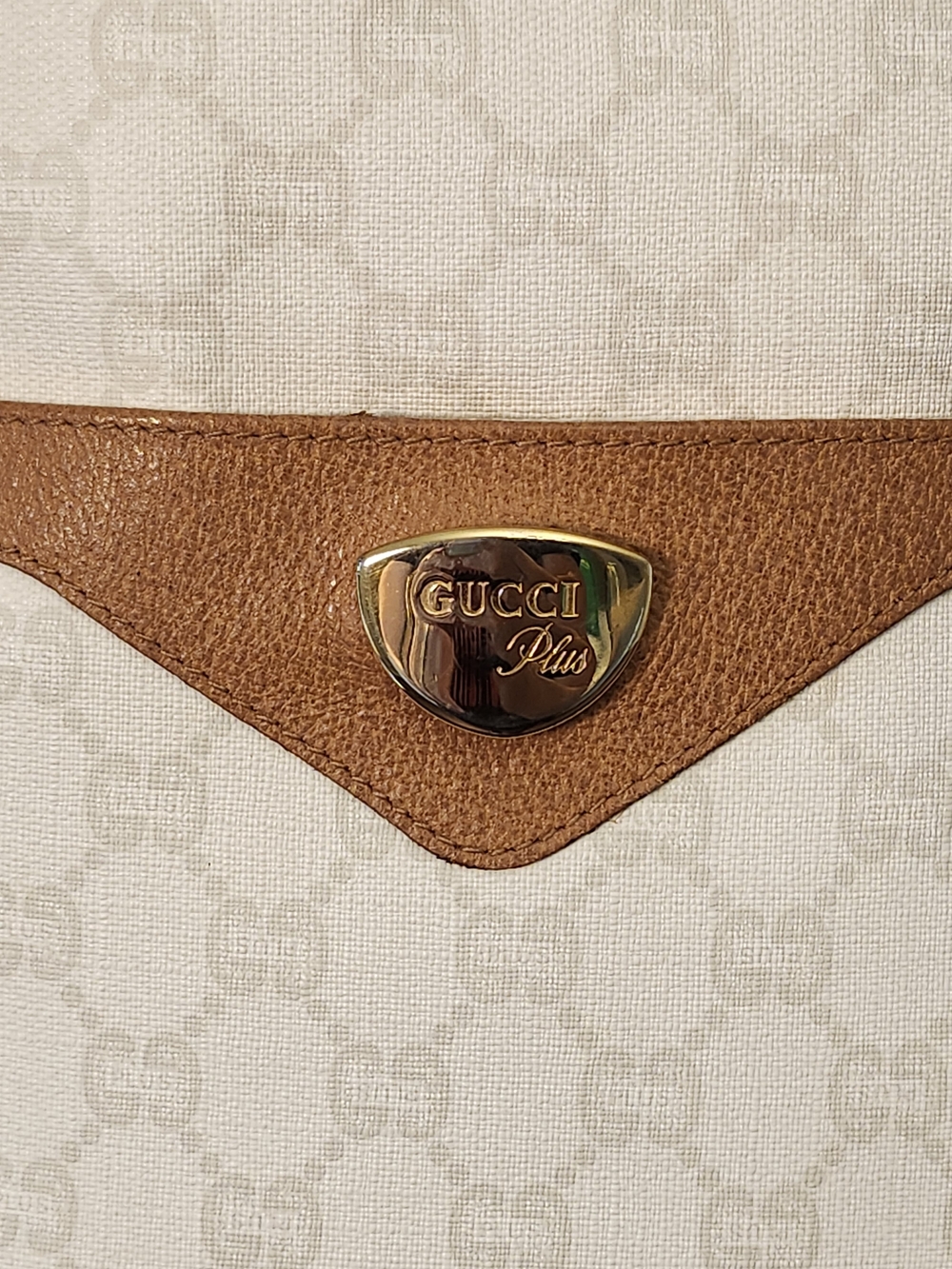 Gucci GG Plus White And Tan Sherry Line Supreme Tall Tote With Web Straps - Picture 2 of 16
